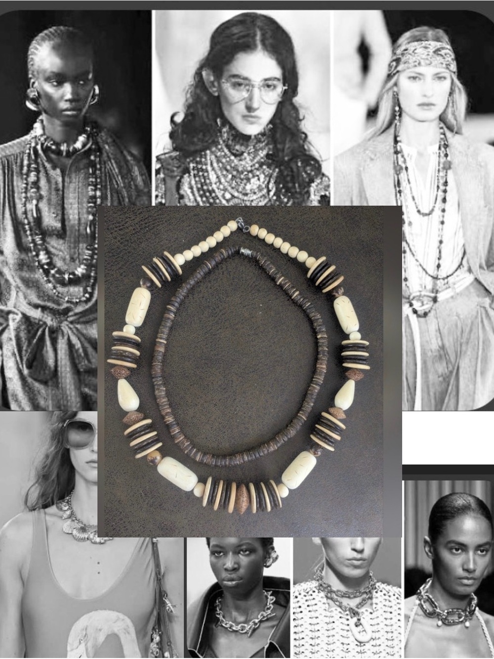 Two Vintage Wooden  Ivory Beaded Necklaces
